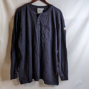Rasco Flame Resistant FR Henley Navy Men'sLong Sleeve Shirt Chest Pocket, 2XL